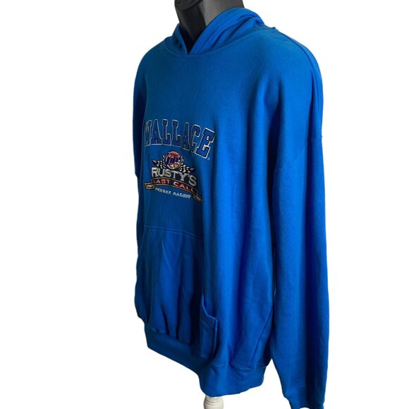 2005 Rusty Wallace Last Call Hoodie Sweatshirt L Blue Embroidered Fleece Pocket - Picture 4 of 7